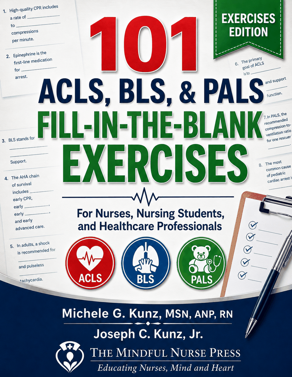 101 ACLS, BLS, and PALS Fill-in-the-Blank Exercises book cover