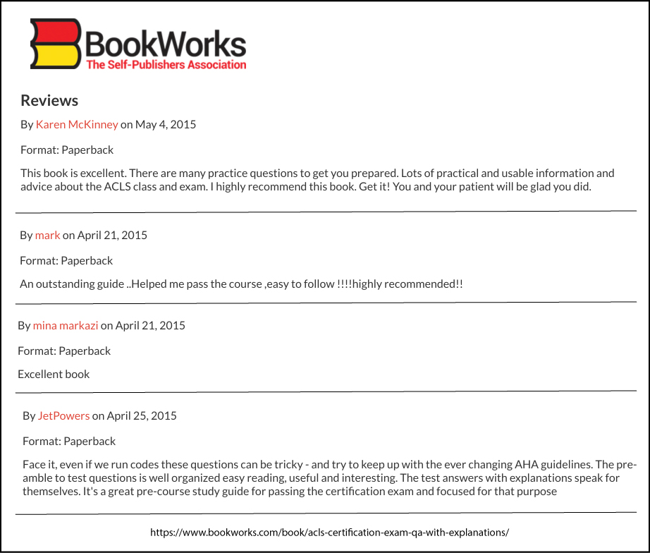 Book Reviews from BookWorks.com for ACLS Certification Exam Q&A With Explanations